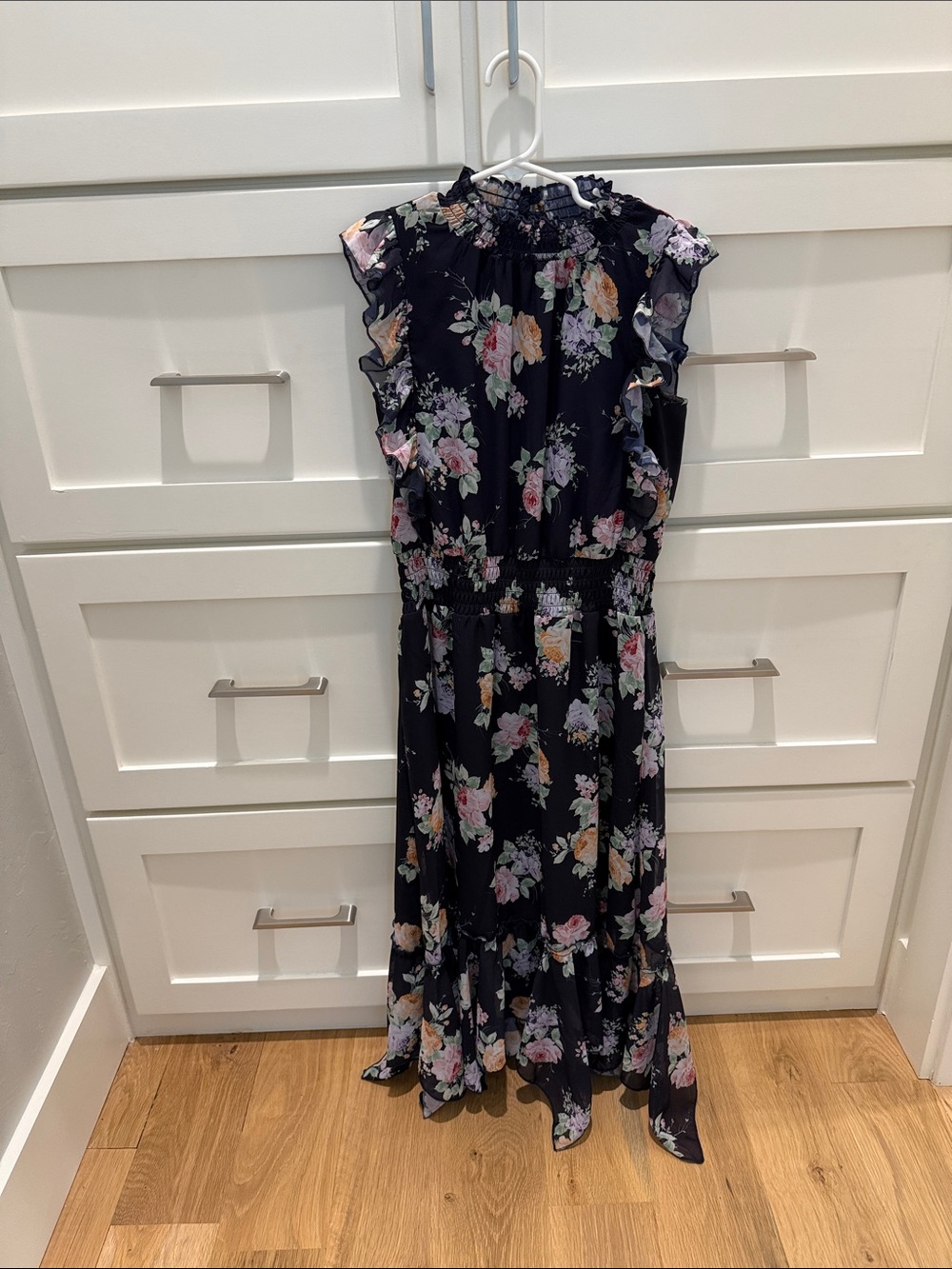 Girl’s ava & yelly Floral Ruffle Midi Dress in Navy